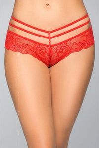 culotte shorty femme sexy dentelle florale rouge vif lanières élastiques triple anneaux basse coupe échancrée maintien confortable délicate glamour soirée