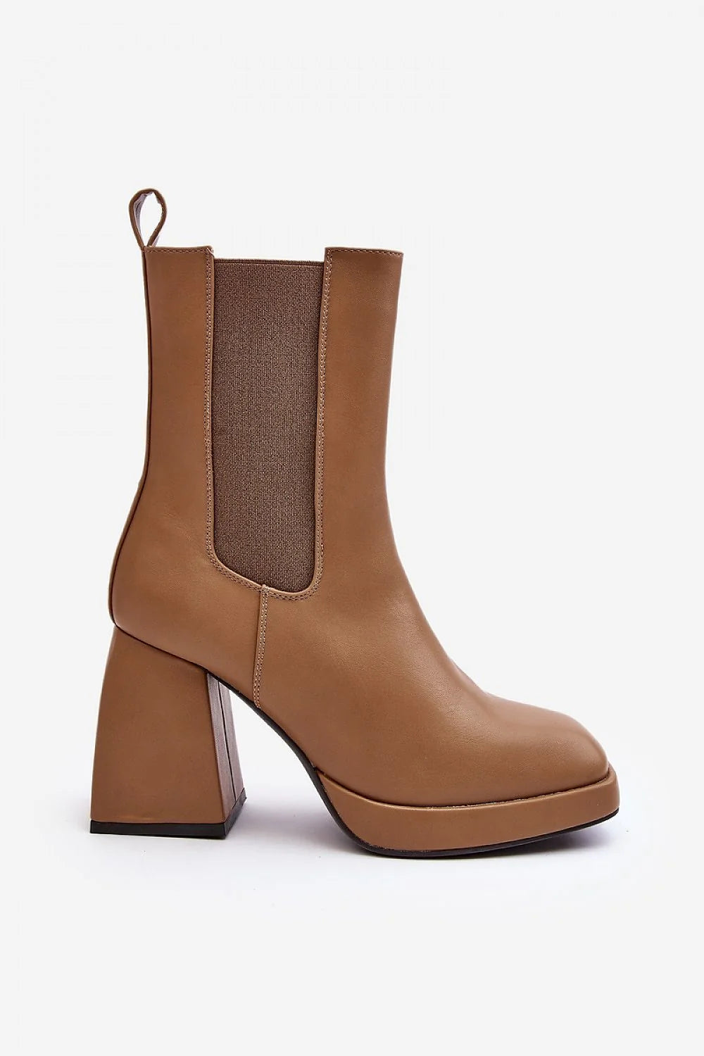 Bottes à talons carrés élégantes en cuir artificiel camel femme, style minimaliste, comfort, cheville haute, occasion quotidienne ou habillée