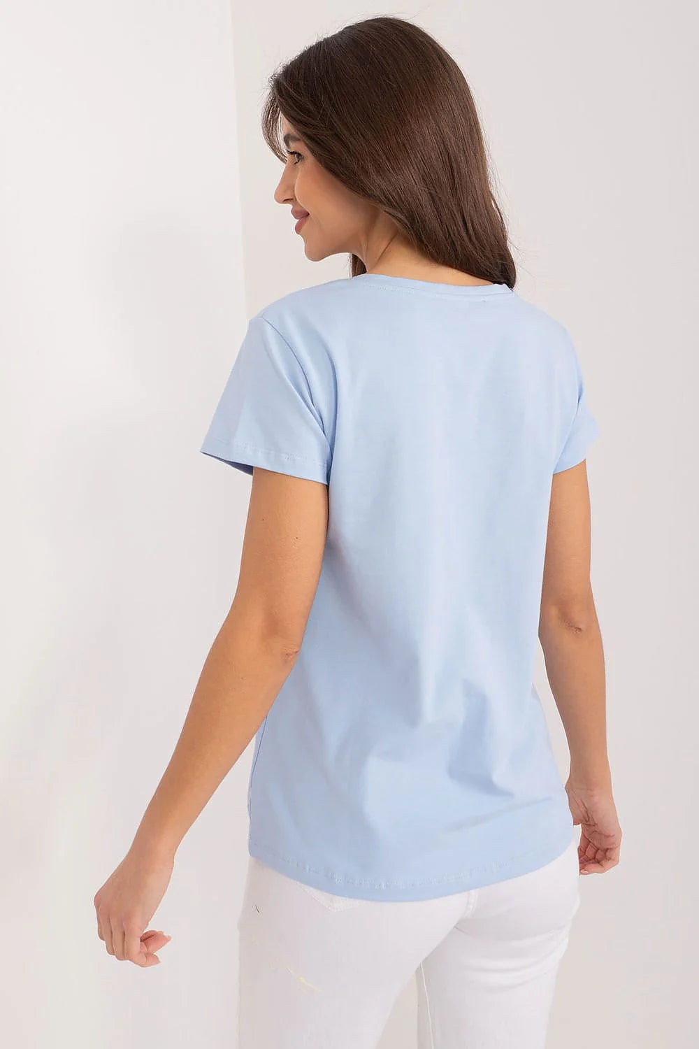 T-shirt femme moderne casual fleurs appliqués coton coupe classique bleu multicolore été confortable style décontracté haute qualité