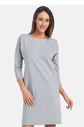 robe femme gris chiné coton stretch ajustée cintrée cloche longueur genou poches manches troisquarts encolure arrondie classique