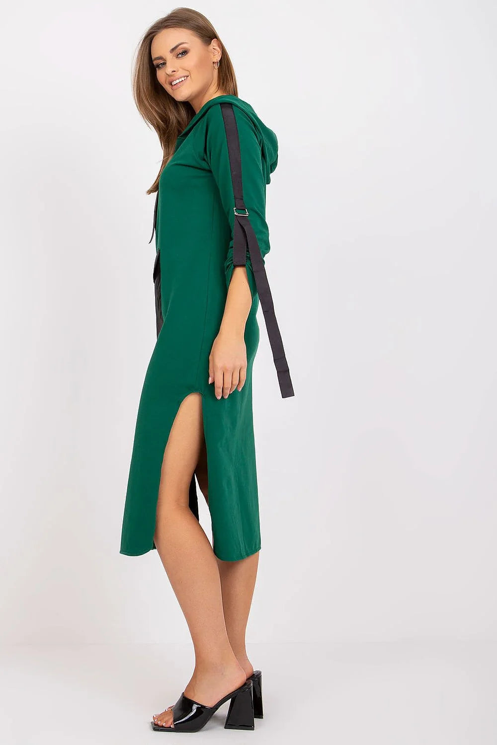 Robe de jour Ex Moda style habillé capuche fentes latérales poche bretelles réglables coton élasthanne polyvalente femme