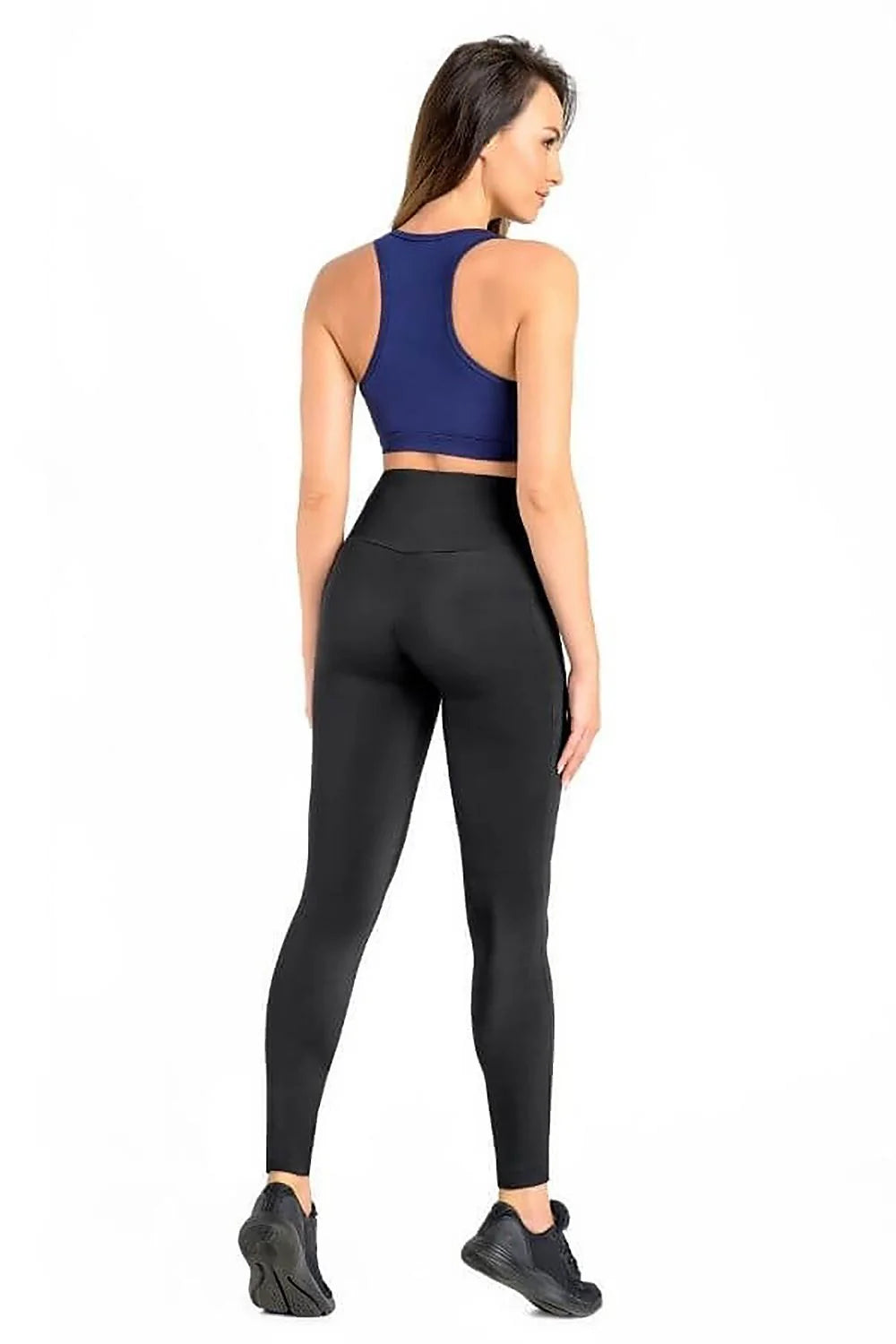 Tenue sportive féminine longue leggings noir débardeur maille respirante polyester élasthanne femme fitness gym jogging