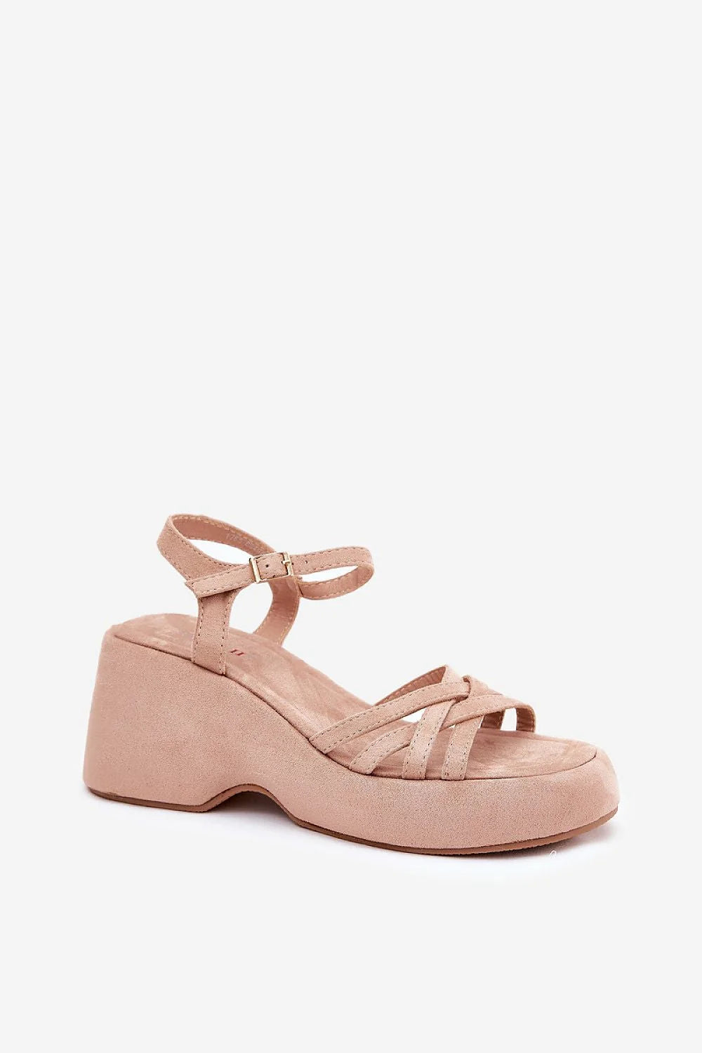 Sandales femmes plateforme talon compensé design élégant modern style cross strap cuir suédé beige clair ajustable confort tout le jour