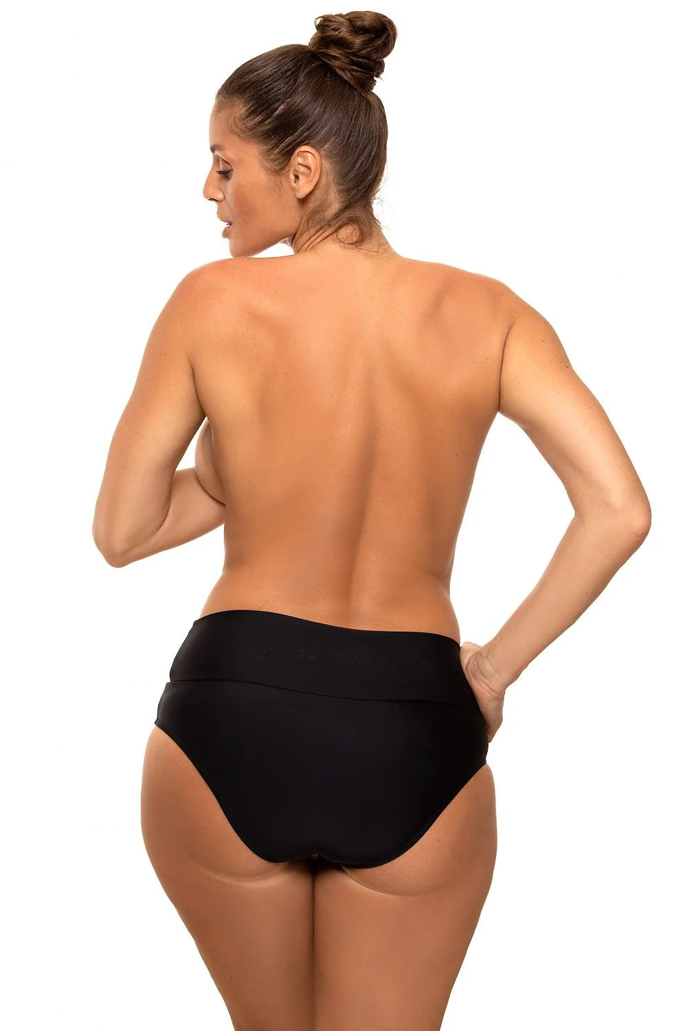 Culotte nageur taille haute lycra élégante moderne noir nœud décoratif plage piscine femme tendance