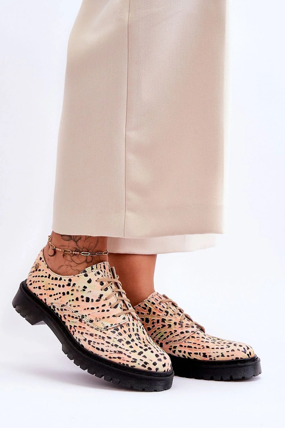 derby basses femmes suédine imprimé animalier rose poudré corail noir vert cuir semelle crantée antidérapante caoutchouc épaisse AirCushion confortable