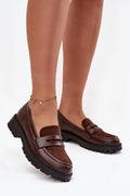 mocassins femme marron foncé simili cuir empiècement suède bout arrondi slipon semelle crantée caoutchouc antidérapante talon bas confortable