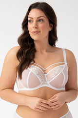soutien gorge emboîtant blanc dentelle florale tulle armatures intégrées bonnets pleins maintien galbe bretelles réglables anneau métallique confortable
