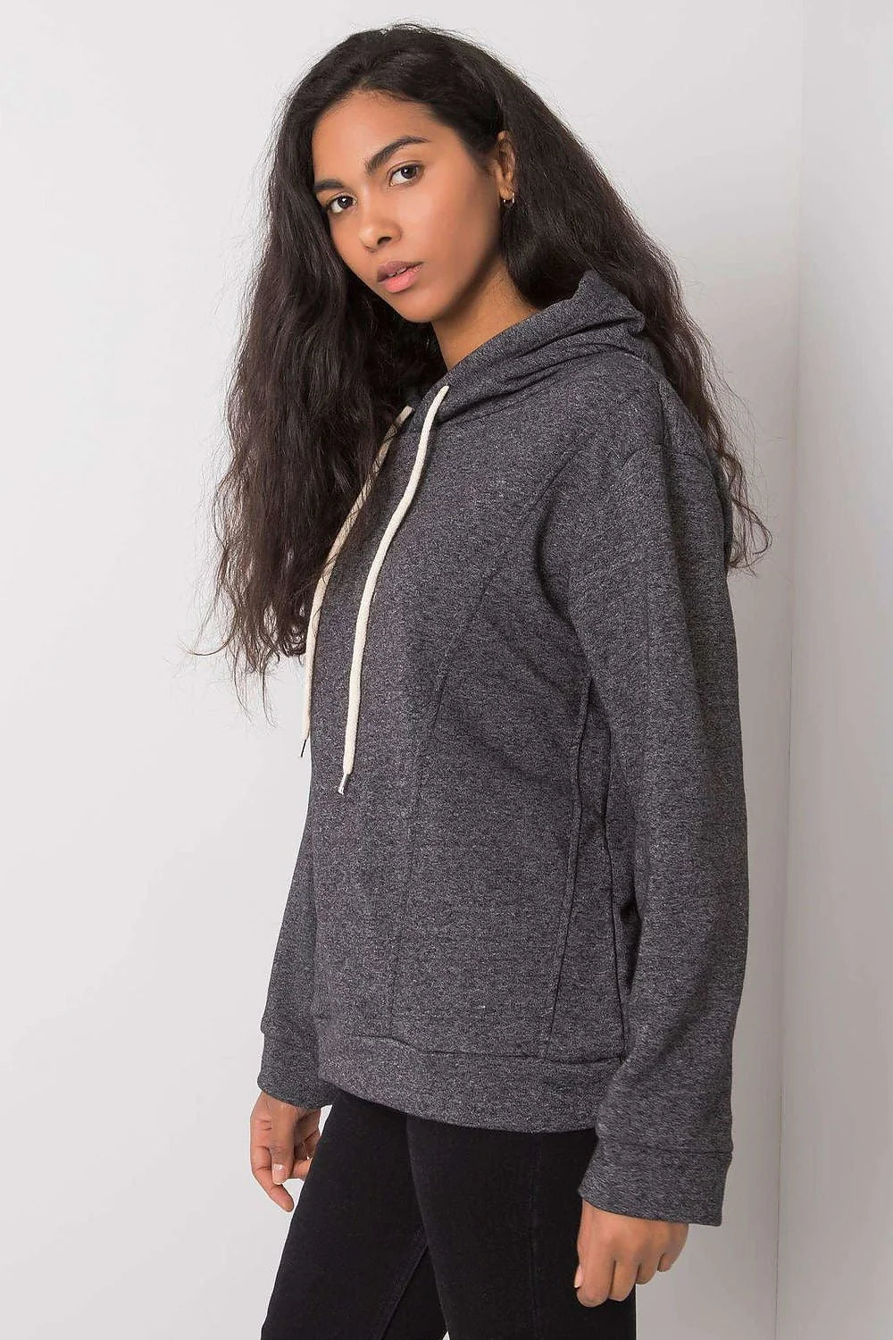 hoodie femme jaune fluo coton elasthanne molleton doux coupe ample épaules tombantes manches longues capuche doublée cordon blanc réglable