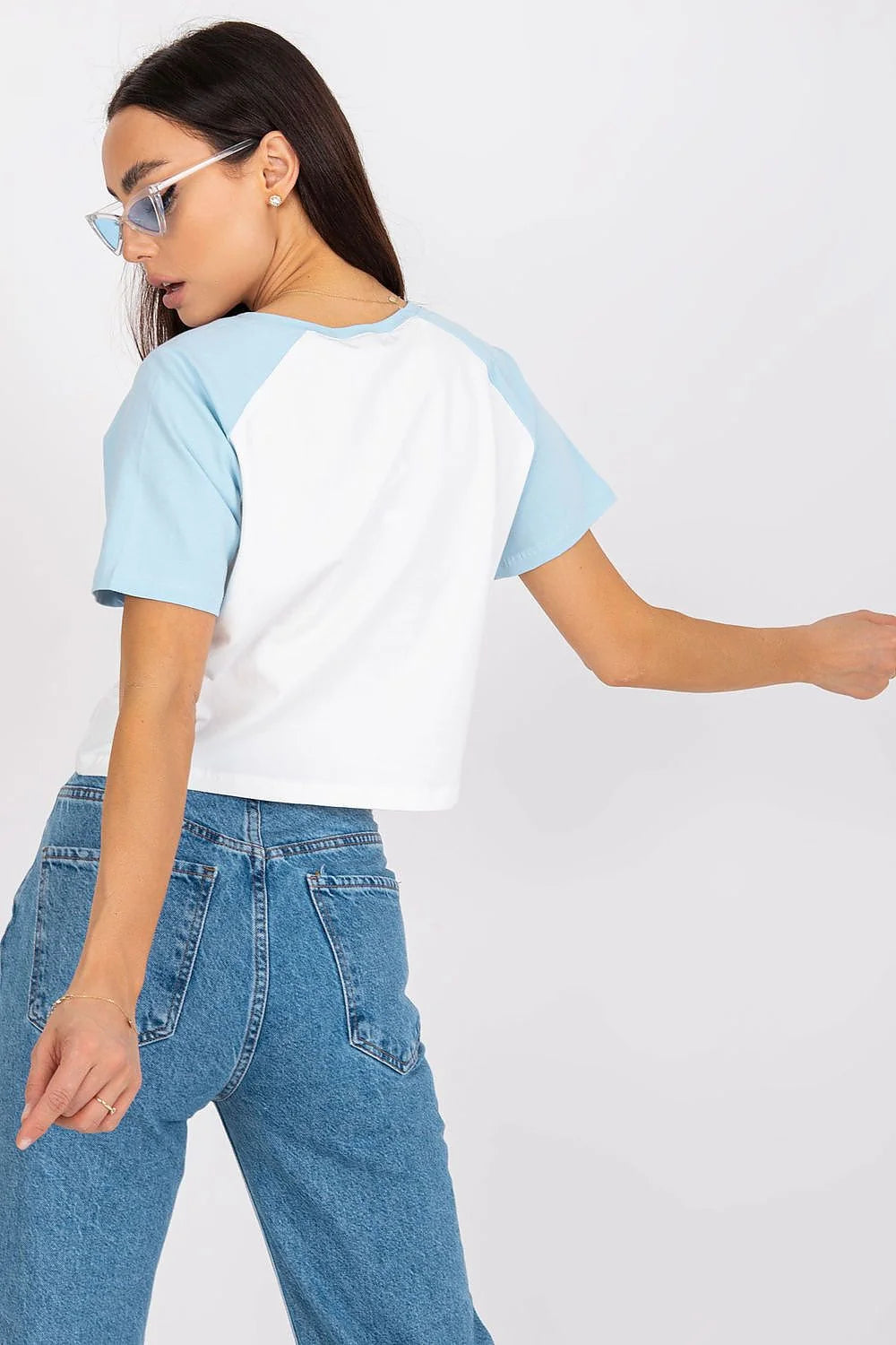 T-shirt femme décontracté style raglan manches courtes couleur blanc jaune inscription california coton spandex