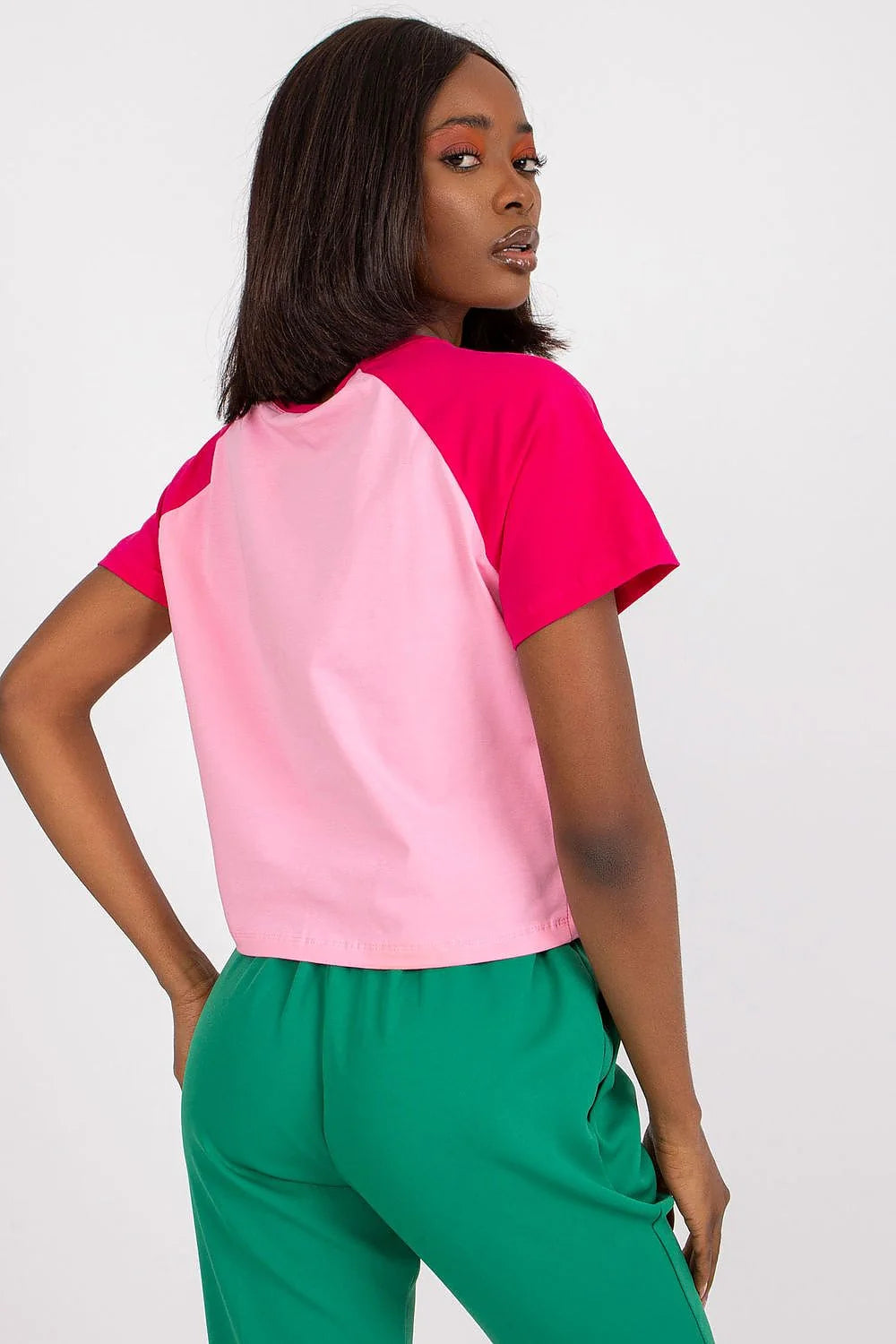 T-shirt femme décontracté style raglan manches courtes couleur blanc jaune inscription california coton spandex