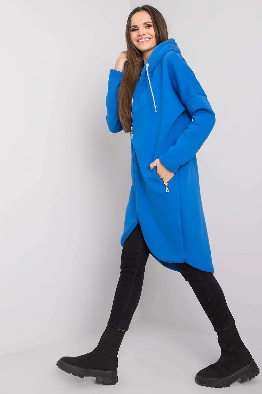 Sweatshirt Relevance pour femme moderne long asymétrique coton élasthanne casual urban style manches longues