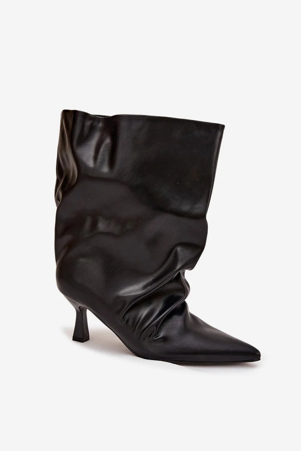 bottines femme similicuir noir brillant talon effilé kitten pointu slouchy froncée élégante moderne soirée urbaine
