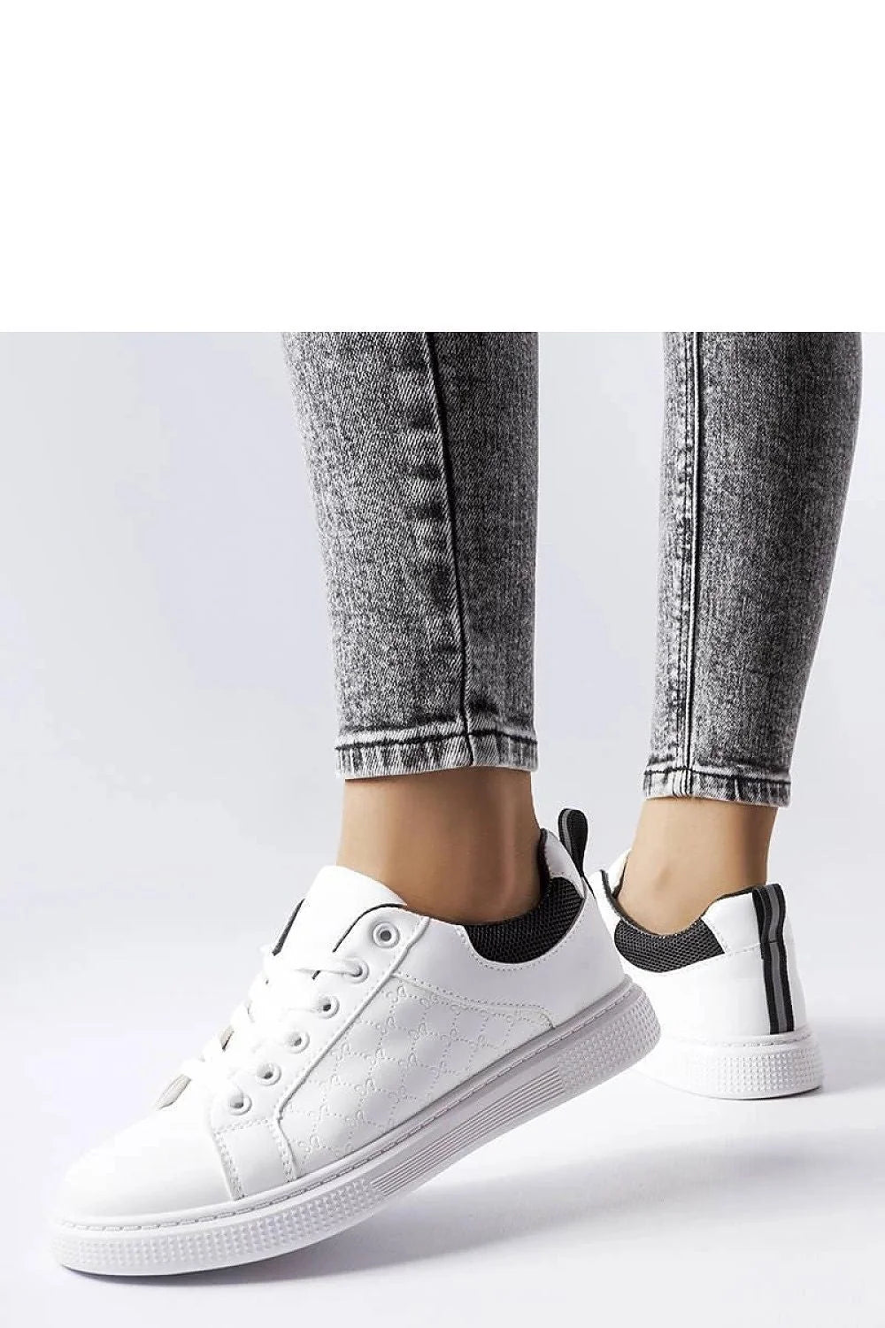 baskets Solea femmes basses lacées similicuir blanc motif losanges talon noir col rembourré semelle caoutchouc épaisse respirante confortable urbaine élégante