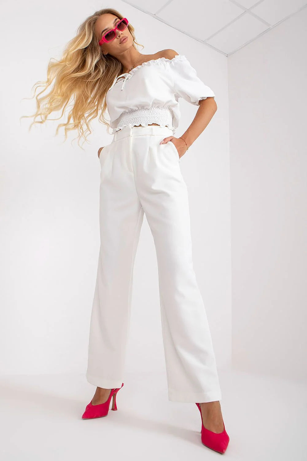 Pantalon femme Rue Paris large jaune vif maille douce haute taille manches longues mules vert audacieux été 2023