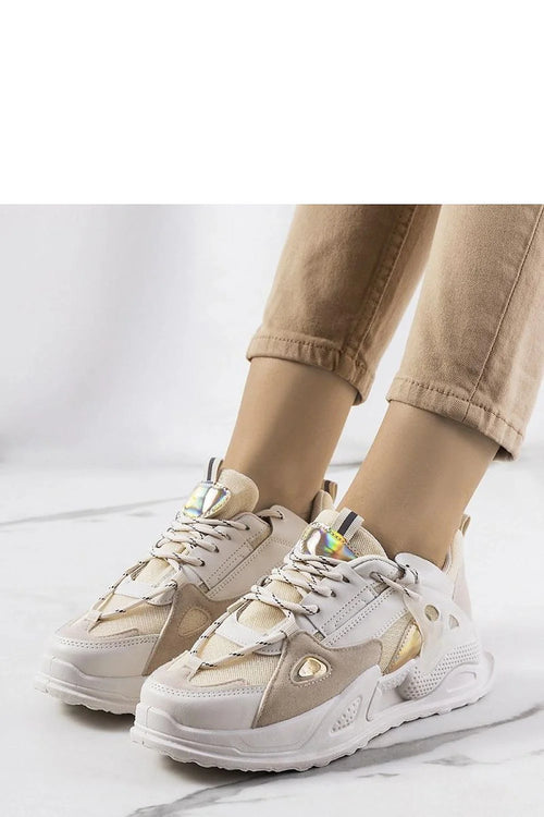 Baskets pour femmes style moderne beige et blanc cuir synthétique mesh semelle caoutchouc confortable lacets réfléchissants occasion quotidienne tendance 2023