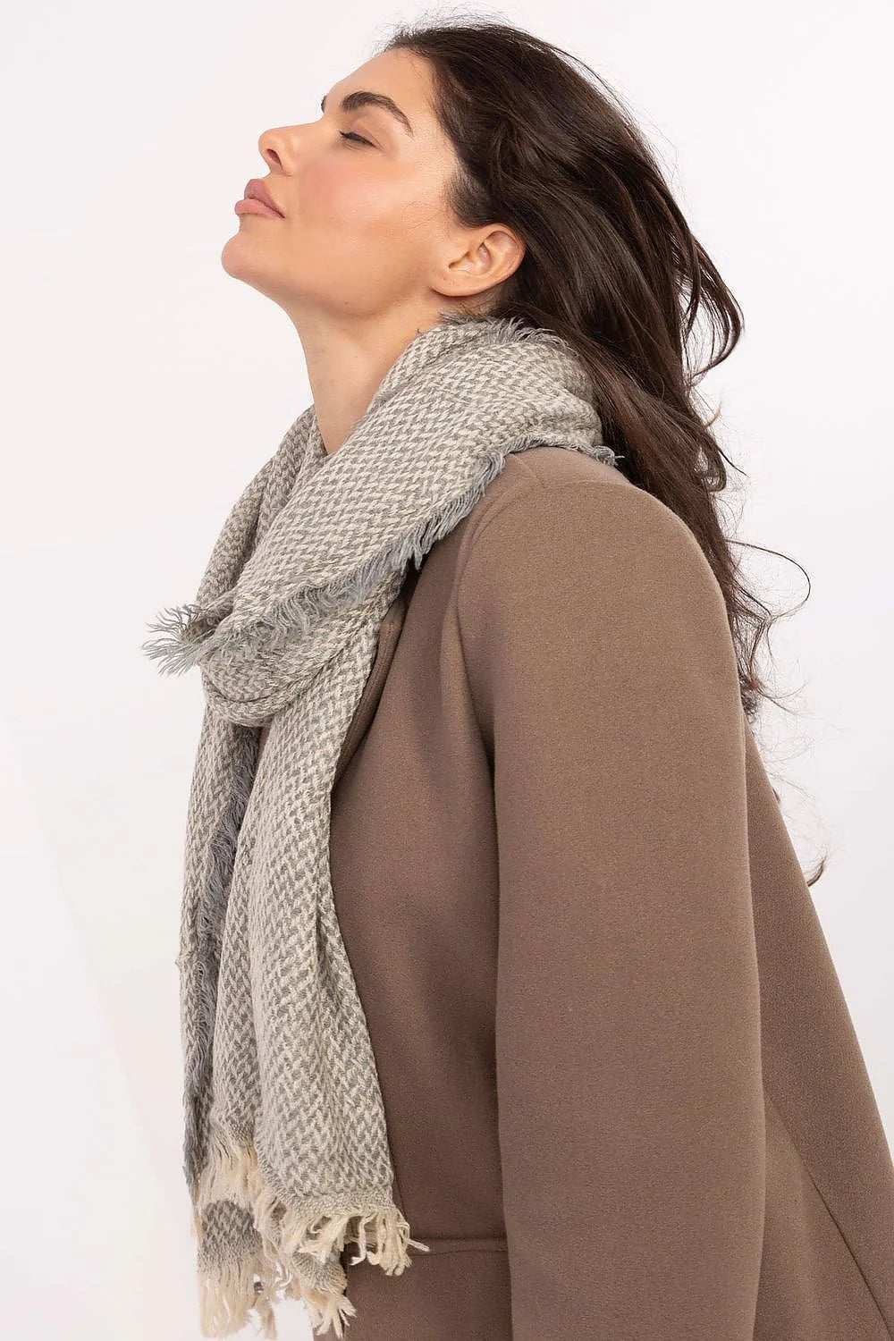 écharpe oversize femme beige gris perle chevrons franges maille épaisse douce enveloppante chaude 220cm 62cm polyvalente manteau chic