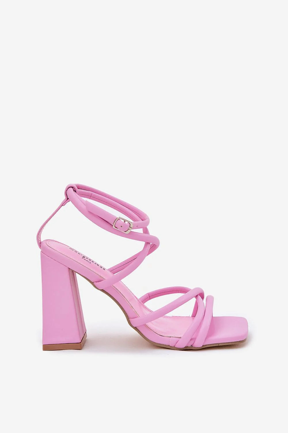 Sandales à talons bloc élégantes pour femme, rose pastel, lanières fines, boucle dorée, semelle rembourrée, soirée, style moderne