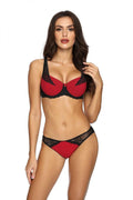 Soutien-gorge balconnet push-up dentelle rouge noire culotte bikini taille basse lingerie féminine élégante sexy