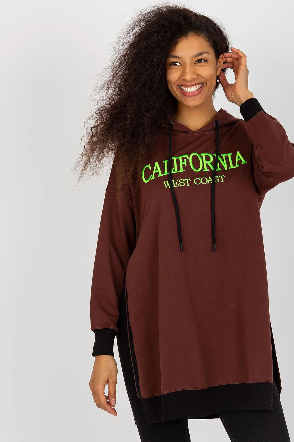 Sweatshirt à capuche femme style décontracté graphique California West Coast coton polyester élasthanne couleur brun chocolat