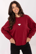sweatshirt femme oversize bordeaux molleton doux coton elasthanne col rond épaules tombantes manches longues poignets côtelés patch logo