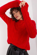 Pull pour femme en viscose nylon PBT motif torsadé rouge vif manches longues col ras-du-cou côtelé
