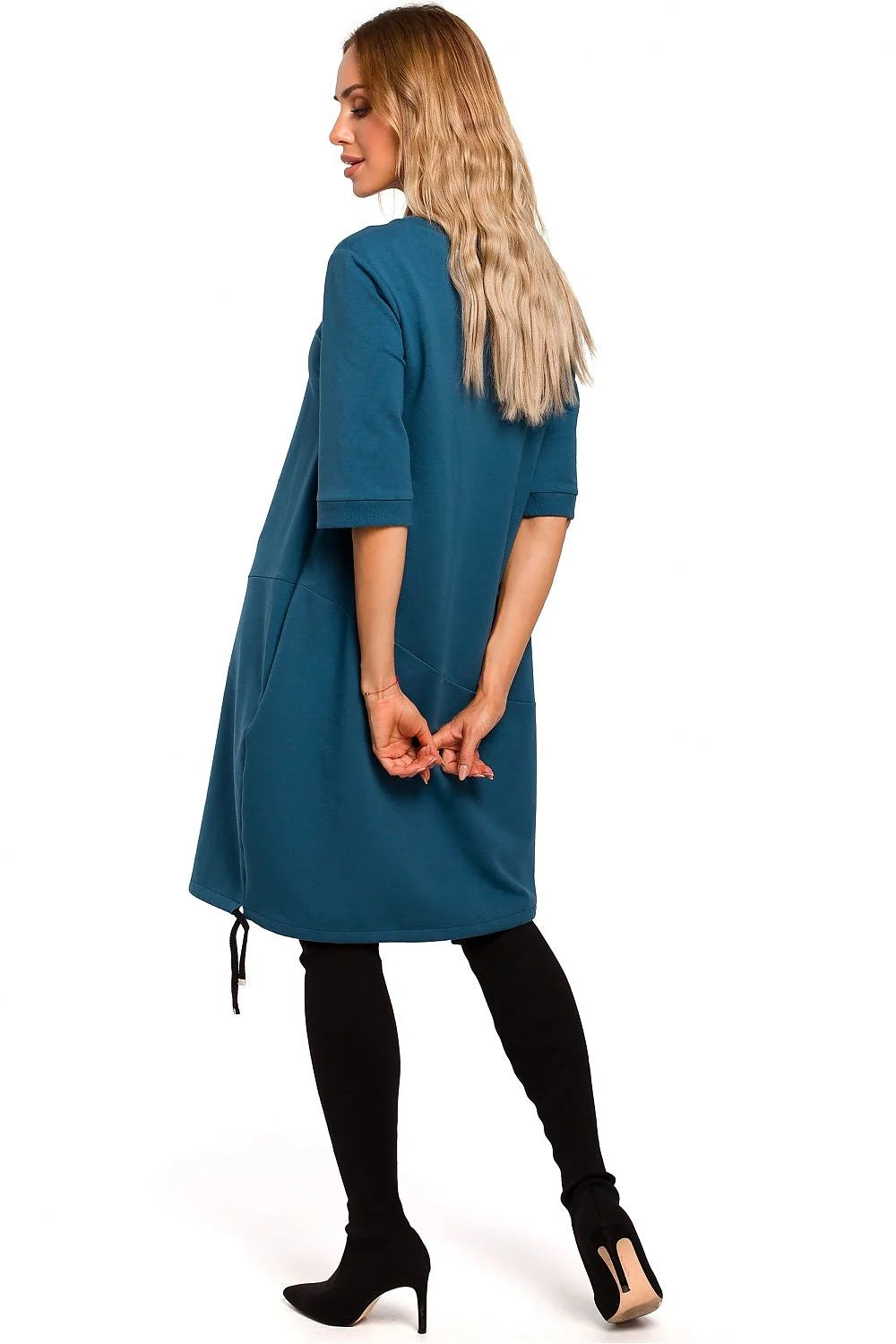 Robe mi-longue coton casual élégante marron camel confortable avec poches pour femmes modernes actives
