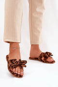 Sandales ouvertes pour femmes style élégant et audacieux, confortable et durable, cuir suédé éco-friendly, nœud décoratif, motif léopard, sandales estivales pour robes, jupes et shorts