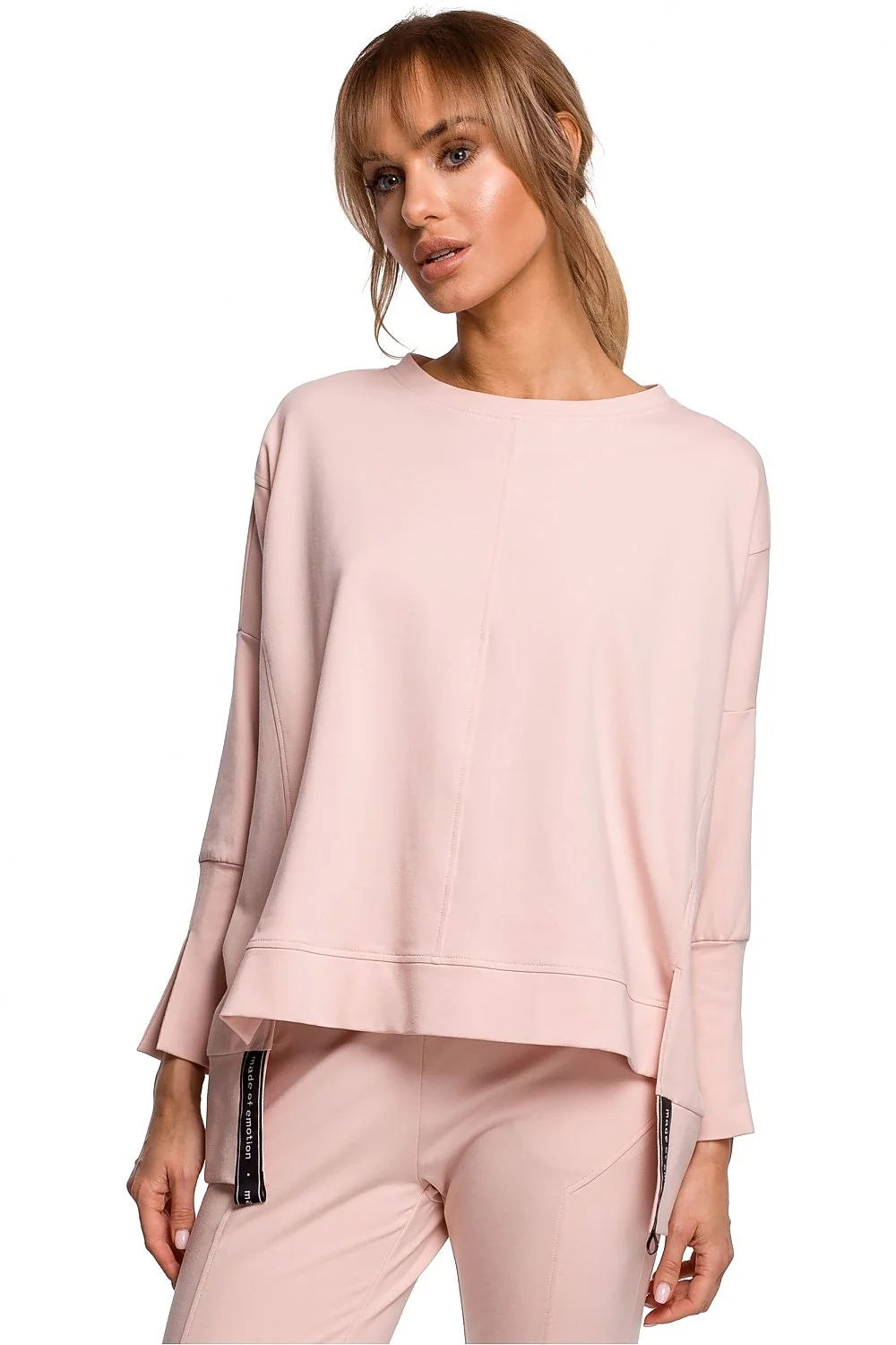 Sweatshirt ample coton noir moderne confortable manches longues fentes poignets pour femme décontractée élégante