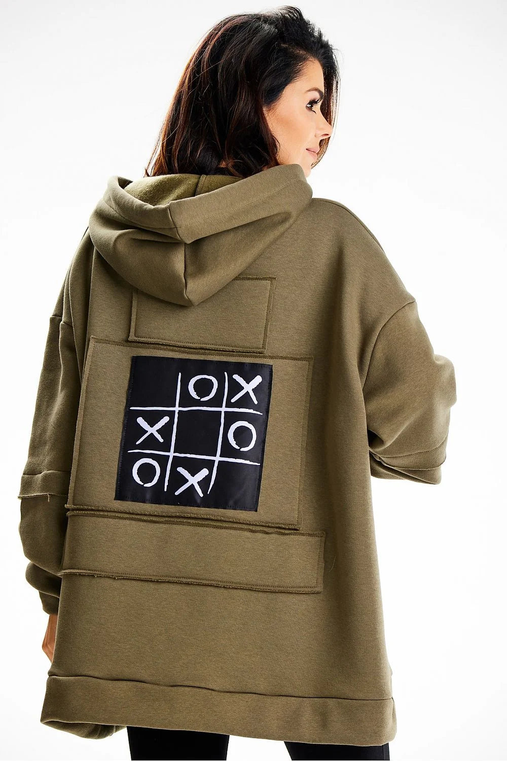 Sweatshirt Femme Oversize Doux en Coton Khaki Capuche Poche Kangourou Confortable Usage Quotidien Style Moderne