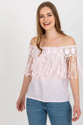 Chemisier d'été à épaules nues en dentelle rose pâle, coton polyester, style bohème romantique, tailles S/M/M/L