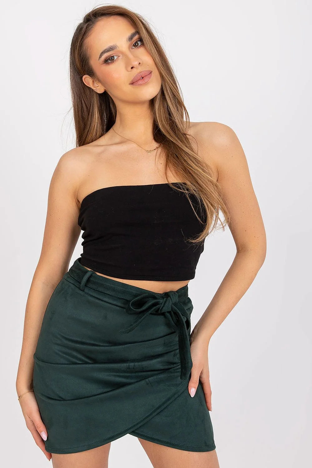 Ensemble mode femme chemise jupe courte style classique formel couleur contrastée bleu ciel orange pêche