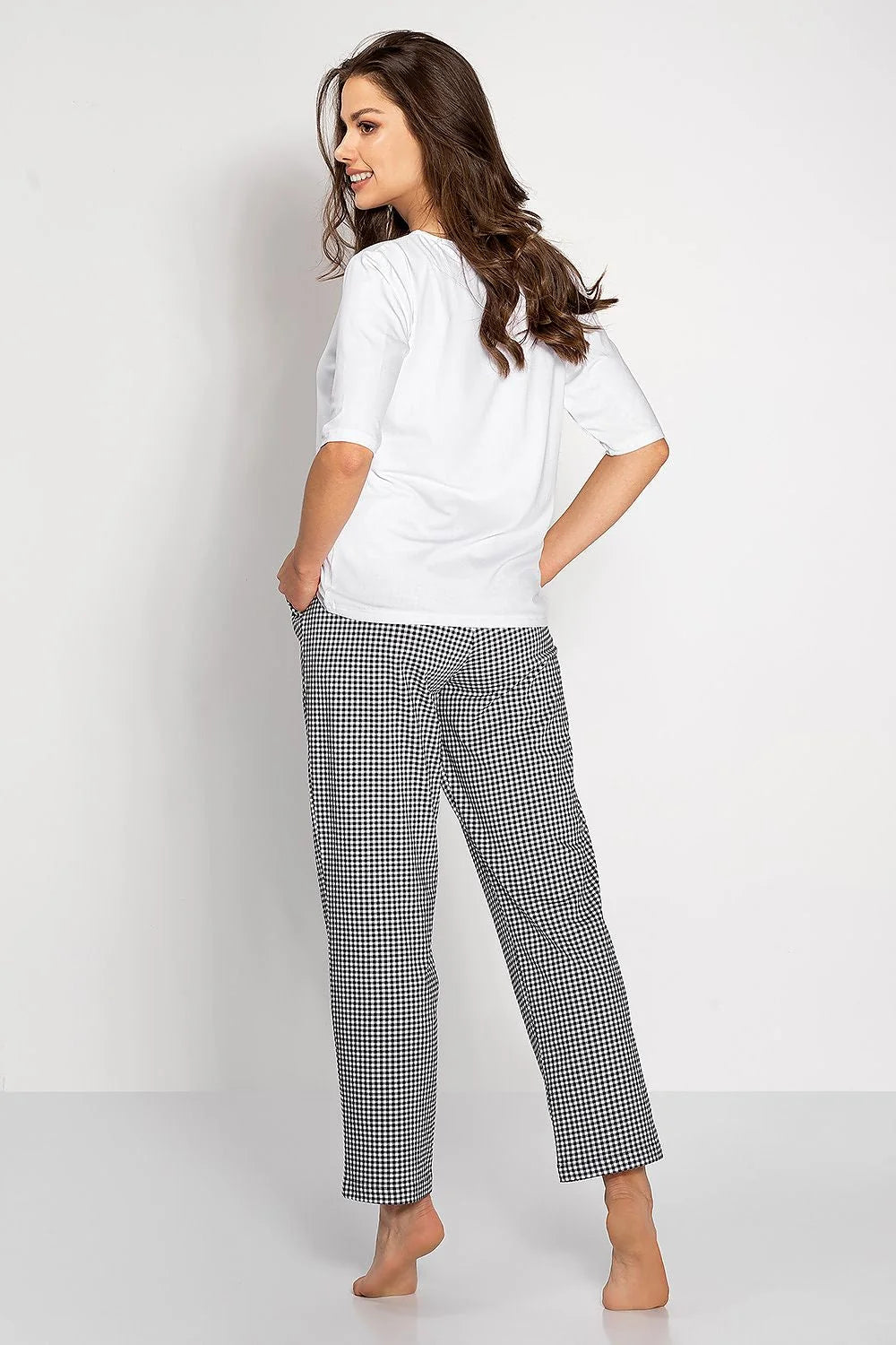 Pyjama Momenti Per Me femme élégance confort coton mélange motifs carreaux manches courtes encolure ronde Pologne