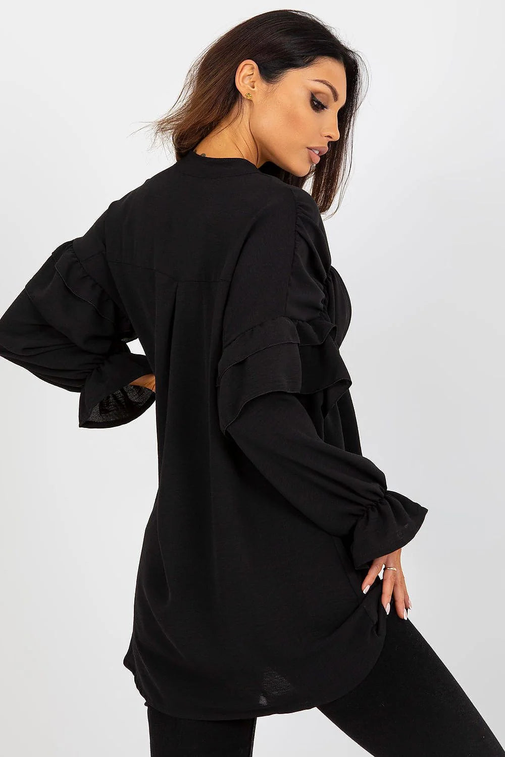 Chemise manche longue Och Bella pour femme, coupe ample, volants, Polyester 100%, élégante, moderne, occasions multiples