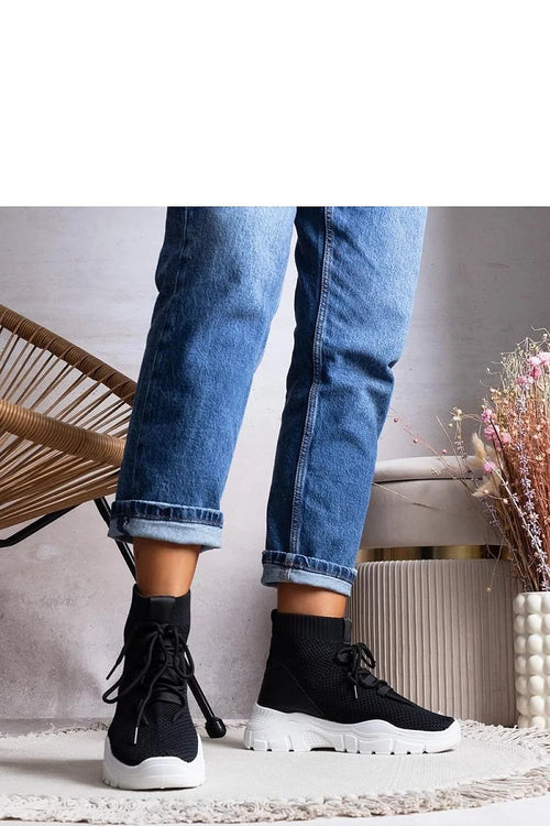 baskets montantes femmes sock maille noire cheville élastique laçage semelle plateforme blanche crantée chic respirante amortissante légère maintien adhérence