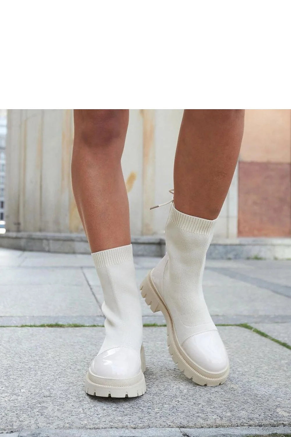 Bottines pour femmes modernes style combat haute cheville semelle épaisse couleur crème stretch confortable