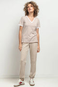 Chemisier Tessita rayé en V ajusté en coton élasthanne certifié OEKO-TEX Standard 100 pour femme