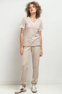Chemisier Tessita rayé en V ajusté en coton élasthanne certifié OEKO-TEX Standard 100 pour femme