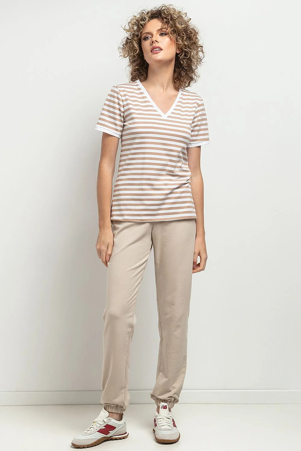 Chemisier Tessita rayé en V ajusté en coton élasthanne certifié OEKO-TEX Standard 100 pour femme