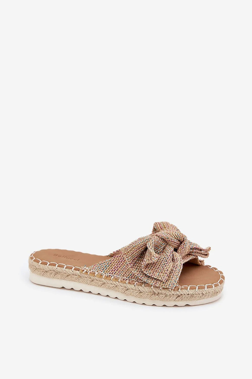 mules espadrille ouvertes femme multicolore tissu tressé grand noeud jute plateforme 3cm semelle caoutchouc crantée matelassée