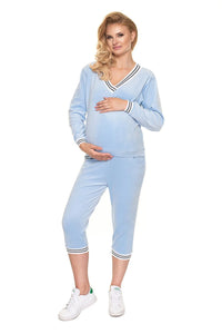 Ensemble survêtement polyester doux casual maternité rayures confort femme enceinte mode détente élégant