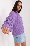 Pull femme maille épaisse style casual manches larges col montant couleur lavande occasion automne hiver