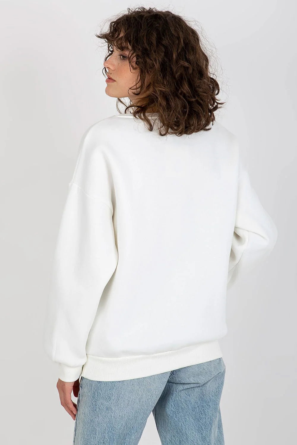 sweatshirt femme oversize molleton blanc col rond epaules tombantes manches longues bordcotes maintien broderie tete lion discret coton elasthanne