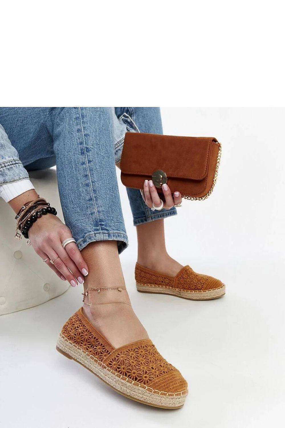 Espadrille Solea design floral crochet motif bohème été espadrilles plateforme jute caoutchouc marron femme