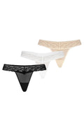 Ensemble de 3 strings sexy en dentelle et maille femme noir blanc beige ajustables confortables