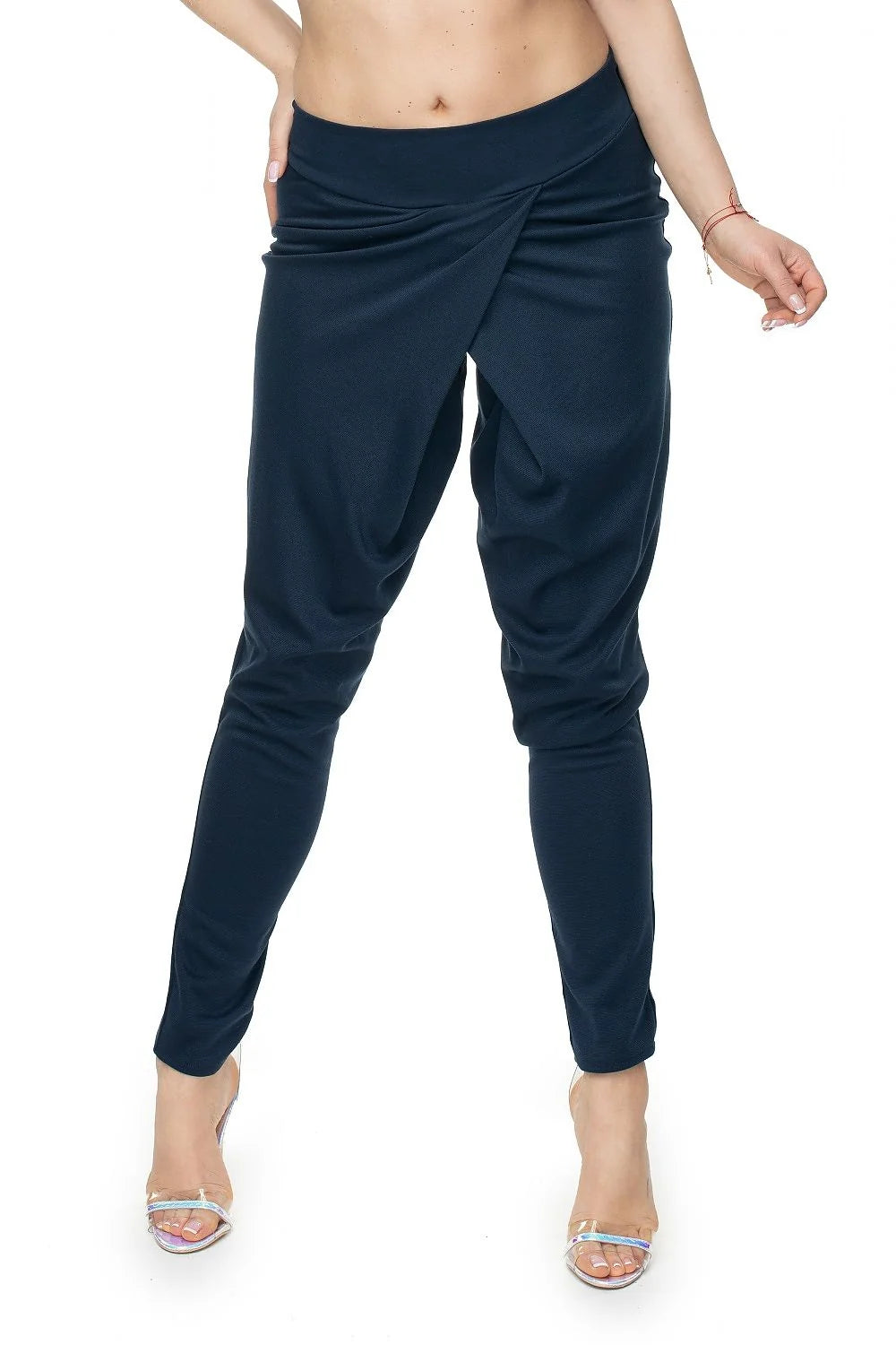Pantalon long Pee Ka Boo design asymétrique avant haut élastique.slim.fit femme polyester.viscose