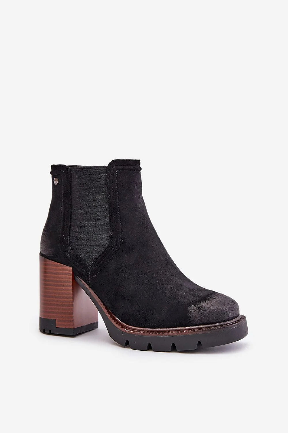 Bottines à talons en suédine écologique style moderne élégant urbain talon stable cheville montante élastique