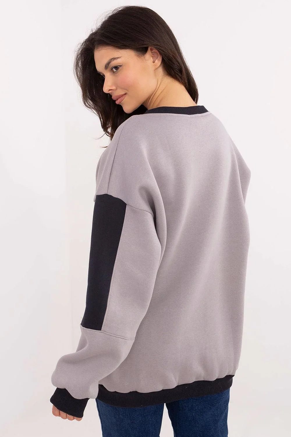 Sweatshirt Femme Décontracté Gris Clair Manches Longues Insert Contraste Logo Hoodies