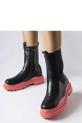 bottines femmes cuir noir lisse tige montante mollet zip latéral semelle caoutchouc rose corail épaisse crantée plateforme antidérapante confortable durable