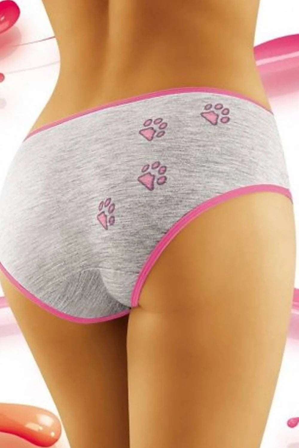 Culotte femme coton confortable motif pattes de chat gris rose taille basse quotidienne élégante