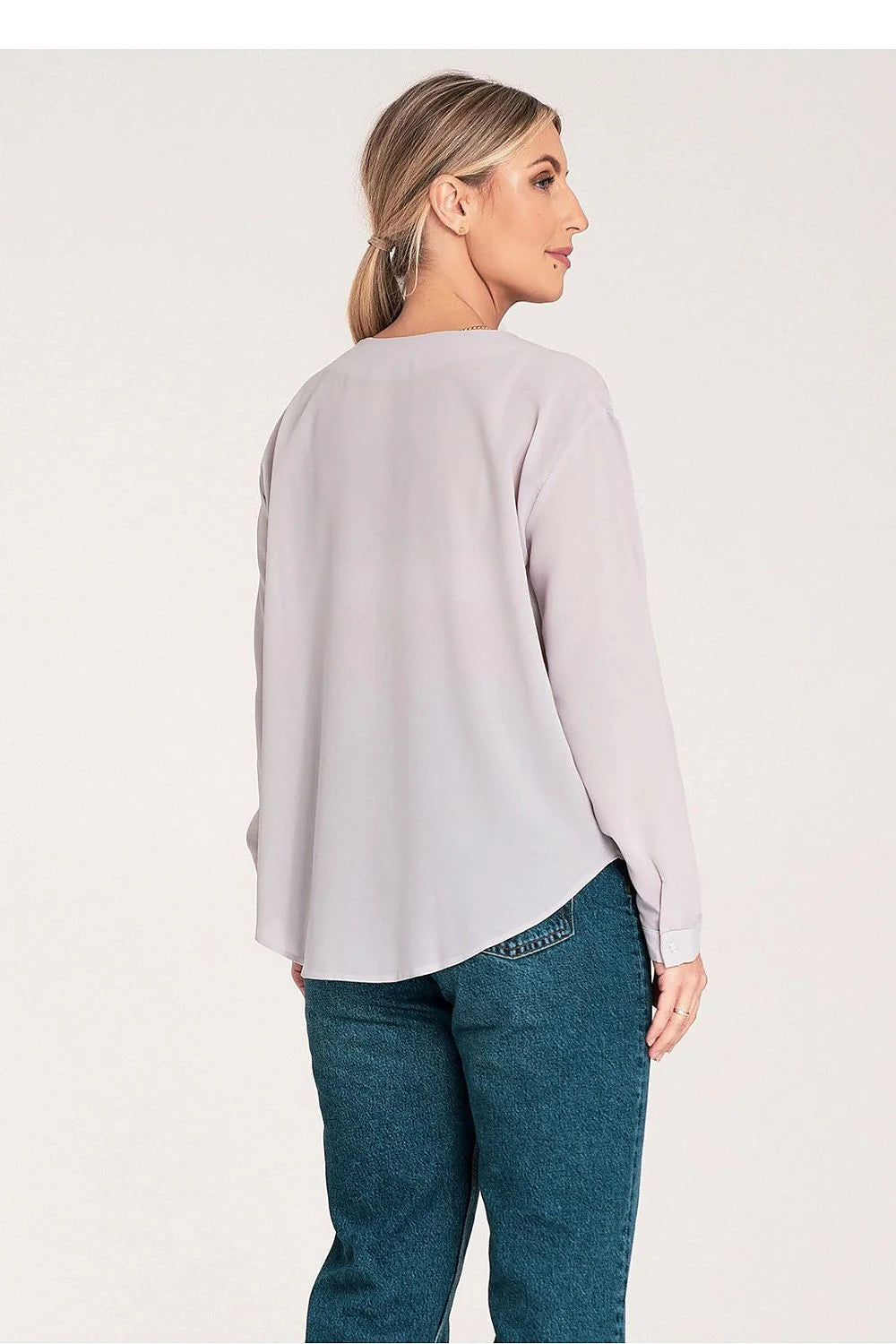 Chemise femme manches longues col V élasthanne polyester blouse élégante décontractée coupe fluide femme occasion professionnelle Casual Chic